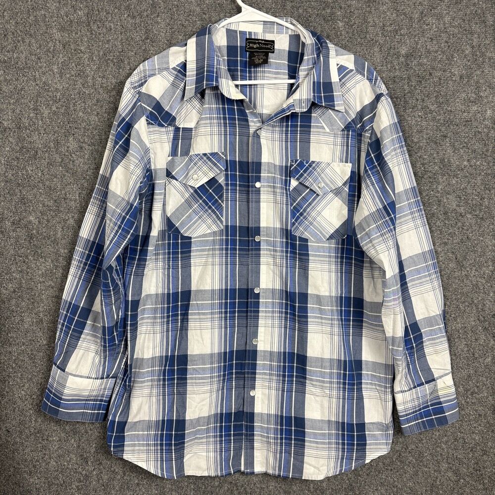 High Noon Pearl Snap Western Shirt Mens Size L Blue Plaid